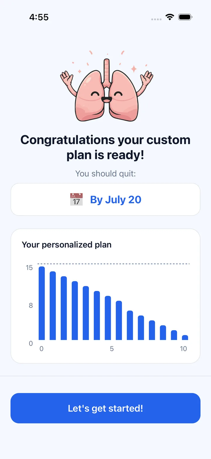 Smoke Count personalized plan results screen